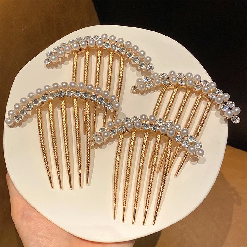 Simple Pearl Water Diamond Metal Pan Hair Insert Comb Hair Comb Hairpin Mother'S Day Holiday Gift Hair Accessories