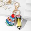 English Letter Pencil Rainbow Keychain Geometric Shape Teacher Education Pendant  Thanksgiving Gift