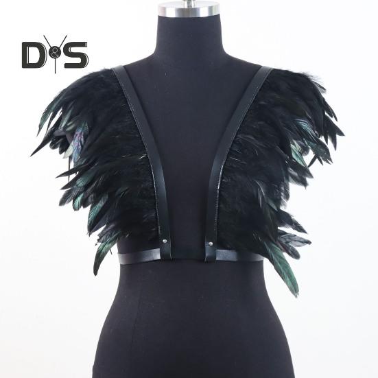 Средневековая шаль с перьями в стиле панк, готика, костюм из искусственной кожи, доспехи для Хэллоуина, косплей, регулируемые плечевые доспехи, маска для выступлений, нагрудный ремень безопасности