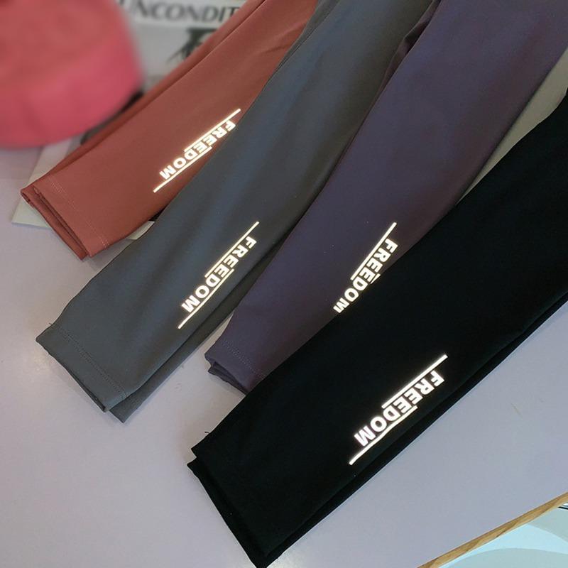 Girls Yoga Pants Letter Print Reflective Design Casual Comfy Pants Gym Leggings