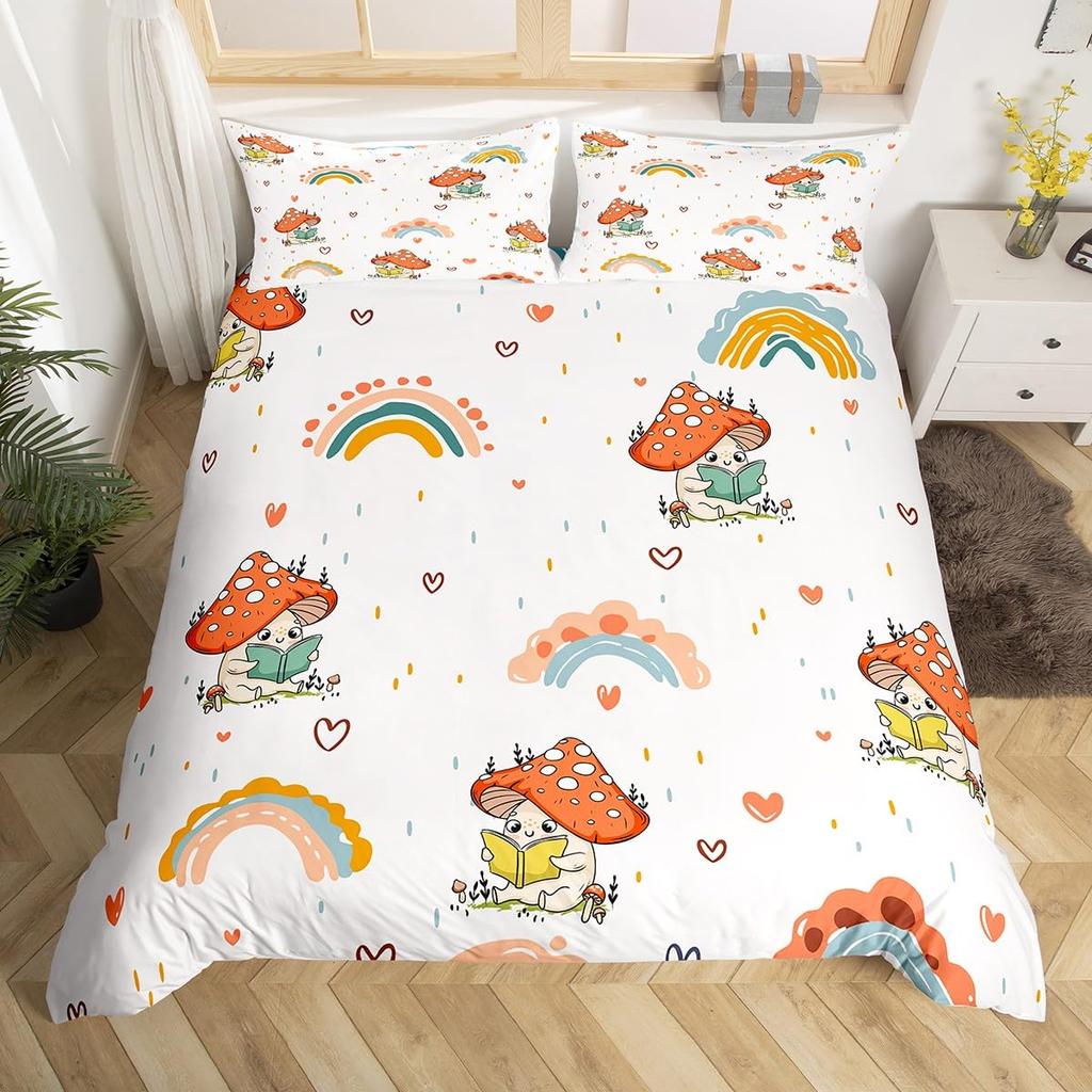 Cartoon Animal Rainbow Duvet Cover Queen Kawaii Elephant Bedding Set Kids Bedroom Decor Quilt Cover Polyester Comforter Cover