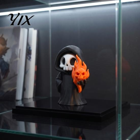 Unique Flame Reaper Statue Cute Grim Halloween Figurine, 3D Printed Spooky Little Ornaments with Skull, Desktop Ornament, Collectible Toy Handheld