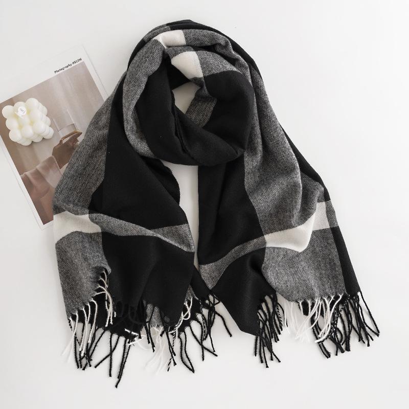 Women's New Winter Scarf All Match High End Shawl Tassel Korean Style Plaid Warm Couple Thickened Scarf
