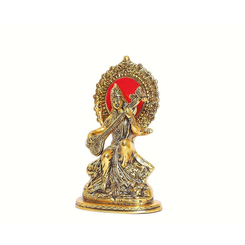 Металлическая статуэтка Маа Сарасвати с золотым покрытием, Индуистская богиня Сарасвати джи Мурти для Пуджи, Медитации