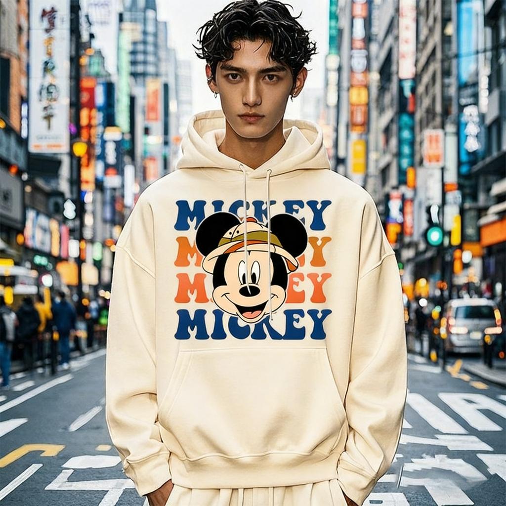 Дисней Комплект для родителей и детей, Детская толстовка с принтом головы Микки Мауса из Царства животных, Повседневная спортивная одежда, Свободный топ
