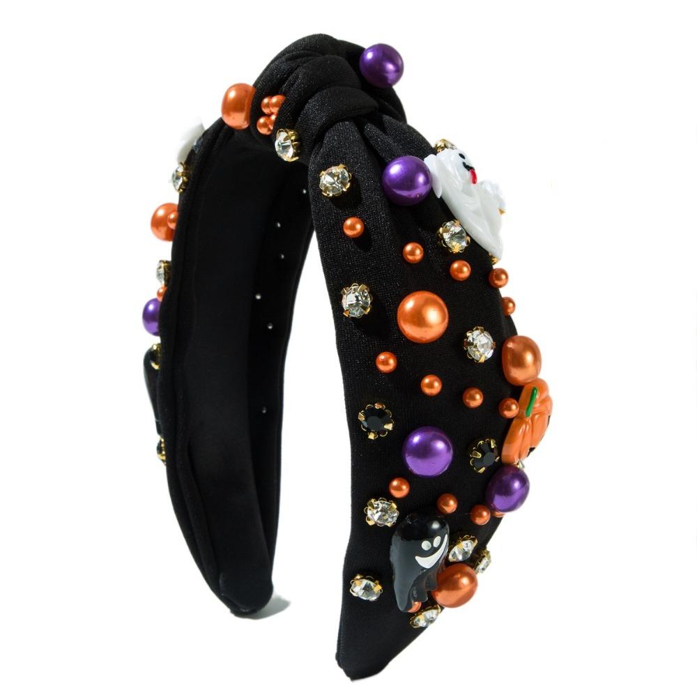 Хэллоуинская повязка на голову со стразами и жемчугом в стиле узла, с призраком и тыквой, барочная повязка на голову для взрослых