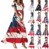 Женские повседневные модные платья с принтом ко Дню независимости, платья с коротким рукавом и V-образным вырезом