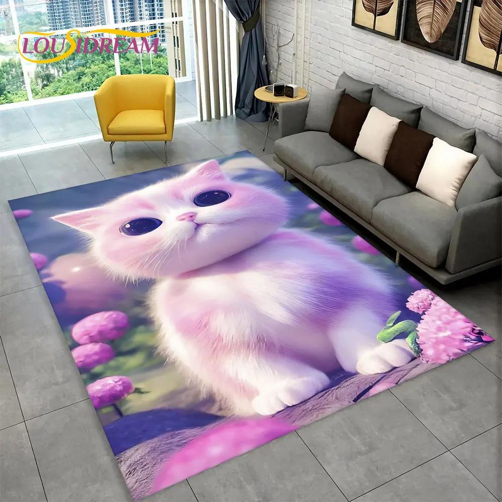 Большой коврик с 3D рисунком милого кота, ковер для гостиной, спальни, дивана, коврик для кухни, украшение для кухни, детский нескользящий напольный коврик