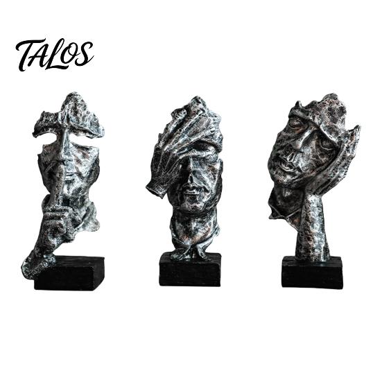 Talos Набор из 3 абстрактных молчаливых статуэток-фигур, Минималистичный арт-декор для стола с позами «Палец к губам», «Закрытые глаза» и «Подбородок на руке», Статуэтки из смолы для гостиной