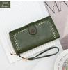 Women's Oil Wax Leather Zip Wallet with Hollow Pattern and Card Holder