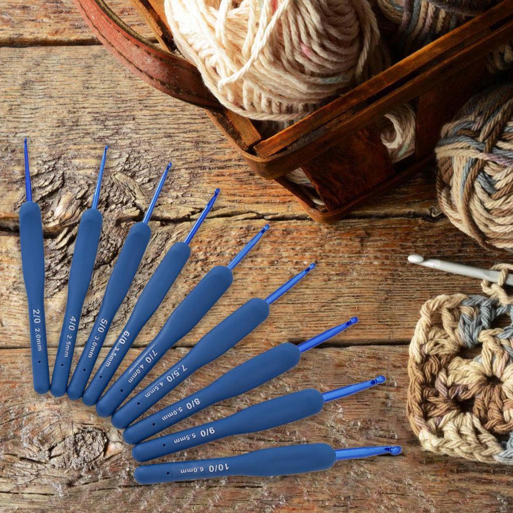 9Pcs Ergonomic Handle Crochet Hook 2MM-6MM Ergonomic Crochet Needle Long Handle Crochet Hook for Beginner Hobbyist