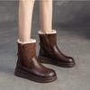 Johnature Ретро Шерстяные Теплые Короткие Ботинки Натуральная Кожа Круглый Носок Боковая Молния Толстая Подошва Женская Обувь