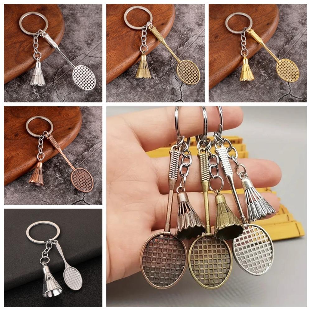 Серебряный/золотой брелок для ключей с ракеткой для бадминтона, металлическая мини-ракетка для бадминтона, подвеска-волан