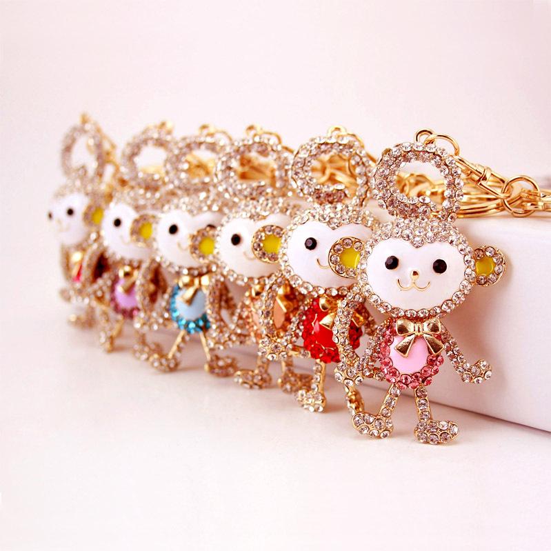 Crystal Diamond Monkey Keychain: Long-Tailed Zodiac Animal Pendant for Women's Bags