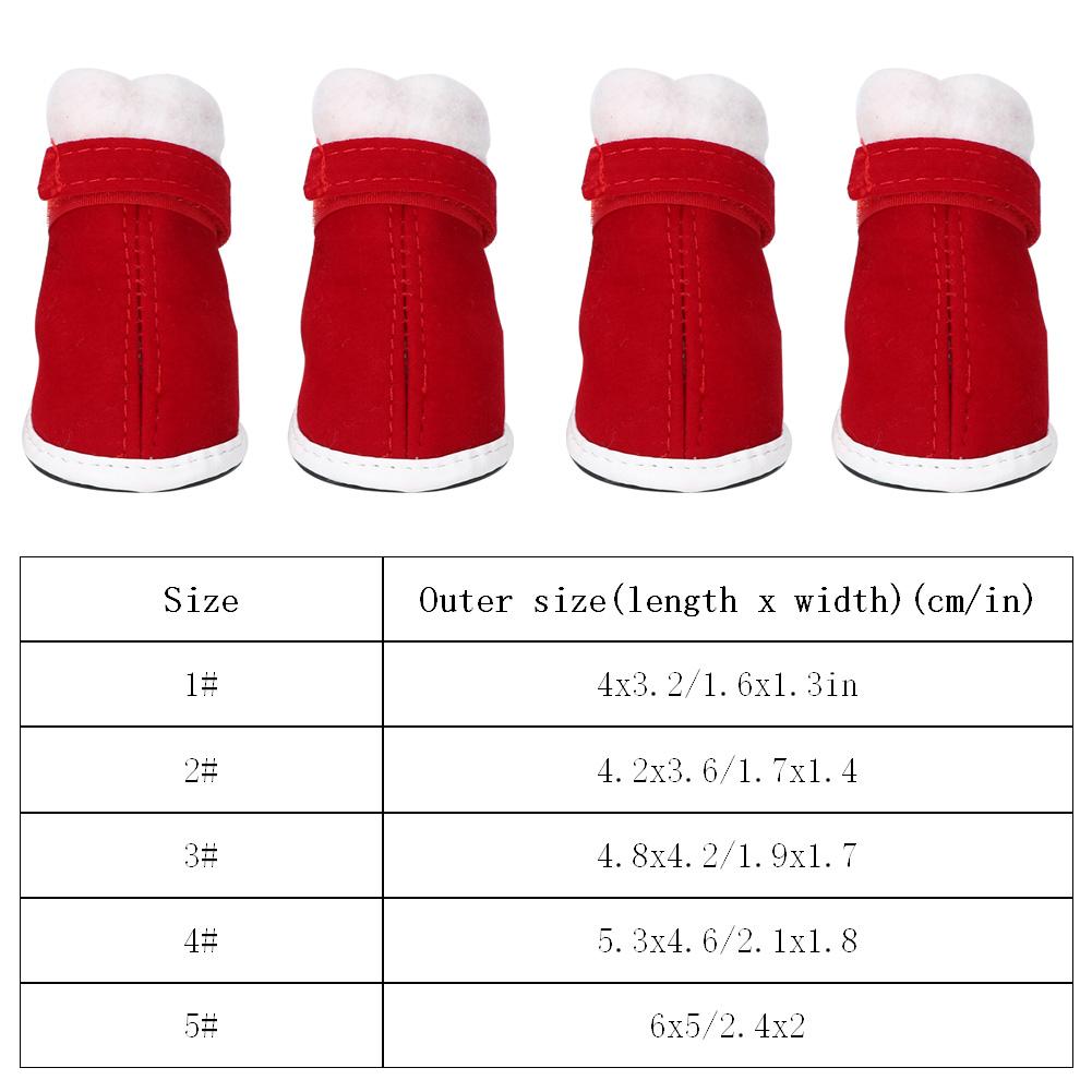4 шт. Теплые рождественские тапочки из хлопка для домашних животных, нескользящие, с липучкой для собак и кошек, зимние сапоги