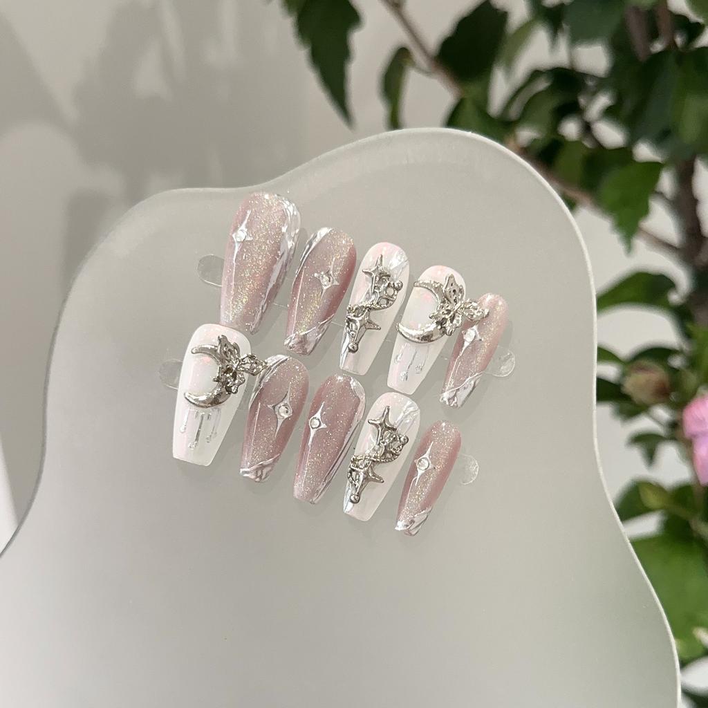 Quick Nails Cat's Eye Handmade Wearing Nails, Moon Stars, Nail Art, Big Diamonds, Wearing Bridal Nail Stickers, Press On Nails