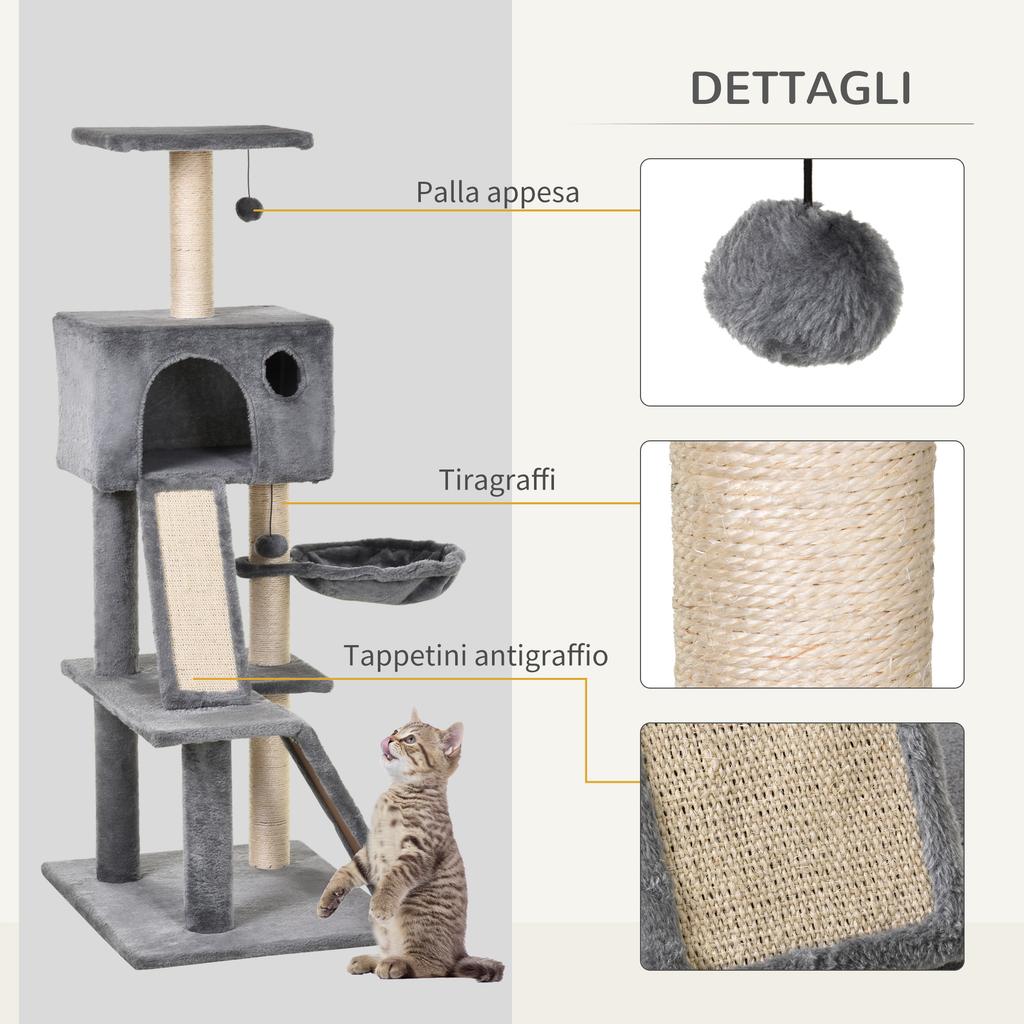 Scratching Post With Plush House Gray And Sisal Rope 60x49x130cm