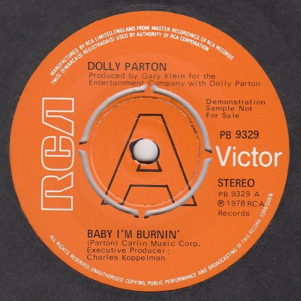 7-дюймовая пластинка DOLLY PARTON - Baby I'm Burnin' PB9329PROMO RCA Victor 1978 UK Рок Б/У