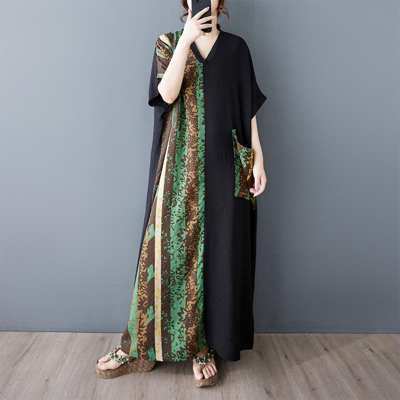 DIMANAF 2025 Женское летнее платье большого размера Базовое Винтажное Новая печать Цветочный Повседневное Оверсайз Длинное Свободное Платье