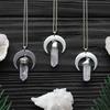 Серебряный кулон-полумесяц с прозрачным хрустальным столбиком для женщин и мужчин, цепочка на ключицу, украшения для колдуньи