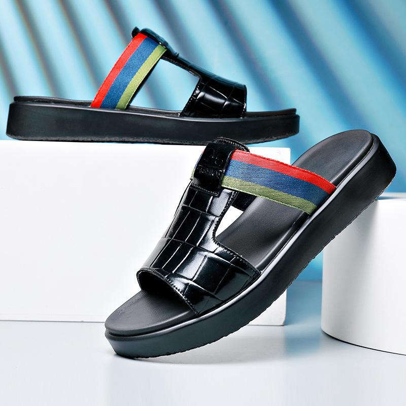 Fashion2024 Летние новые дизайнерские пляжные туфли для мужчин из натуральной кожи с толстой подошвой, нескользящие тапочки для мужчин, модные повседневные мужские шлепанцы