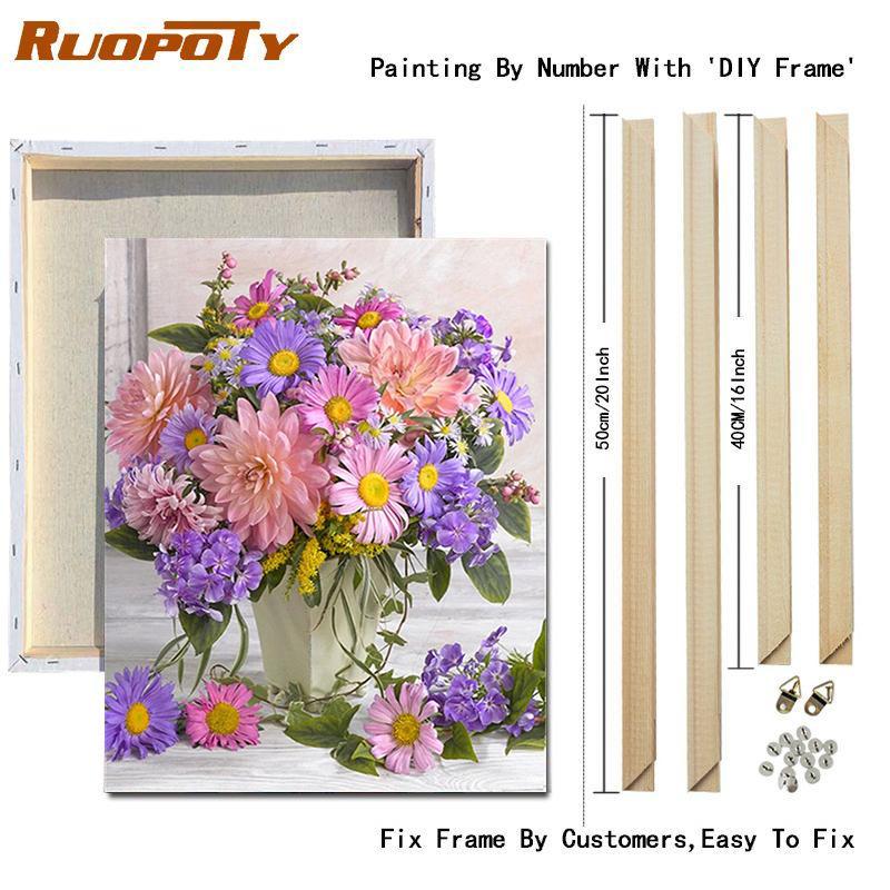 RUOPOTY Рамка «сделай сам», картина по номерам, башня, настенное искусство на холсте, акрил, уникальный подарок, картина по номерам, цветок для гостиной