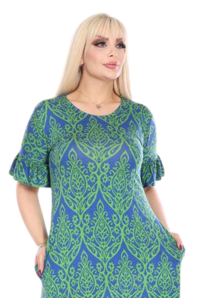 Женское платье большого размера, зеленая юбка больших размеров с короткими рукавами и рюшами, платье миди с узором Kilim