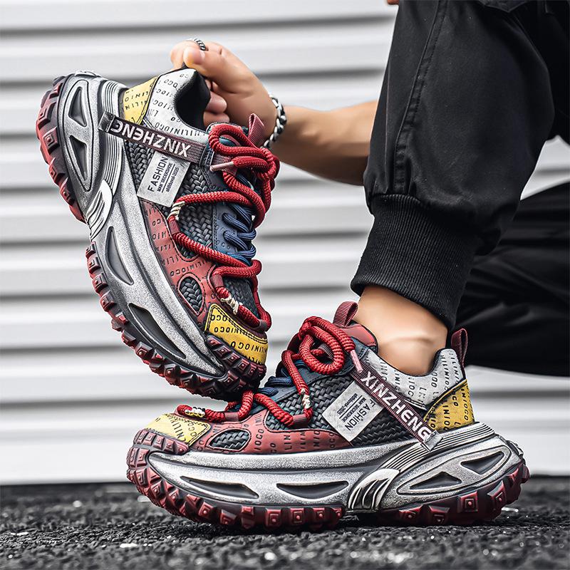 Мужские спортивные кроссовки из сетки класса люкс: Нескользящие, дышащие, толстая подошва, увеличивающие рост, повседневные кроссовки для бега в стиле «папа» на осень/зиму.