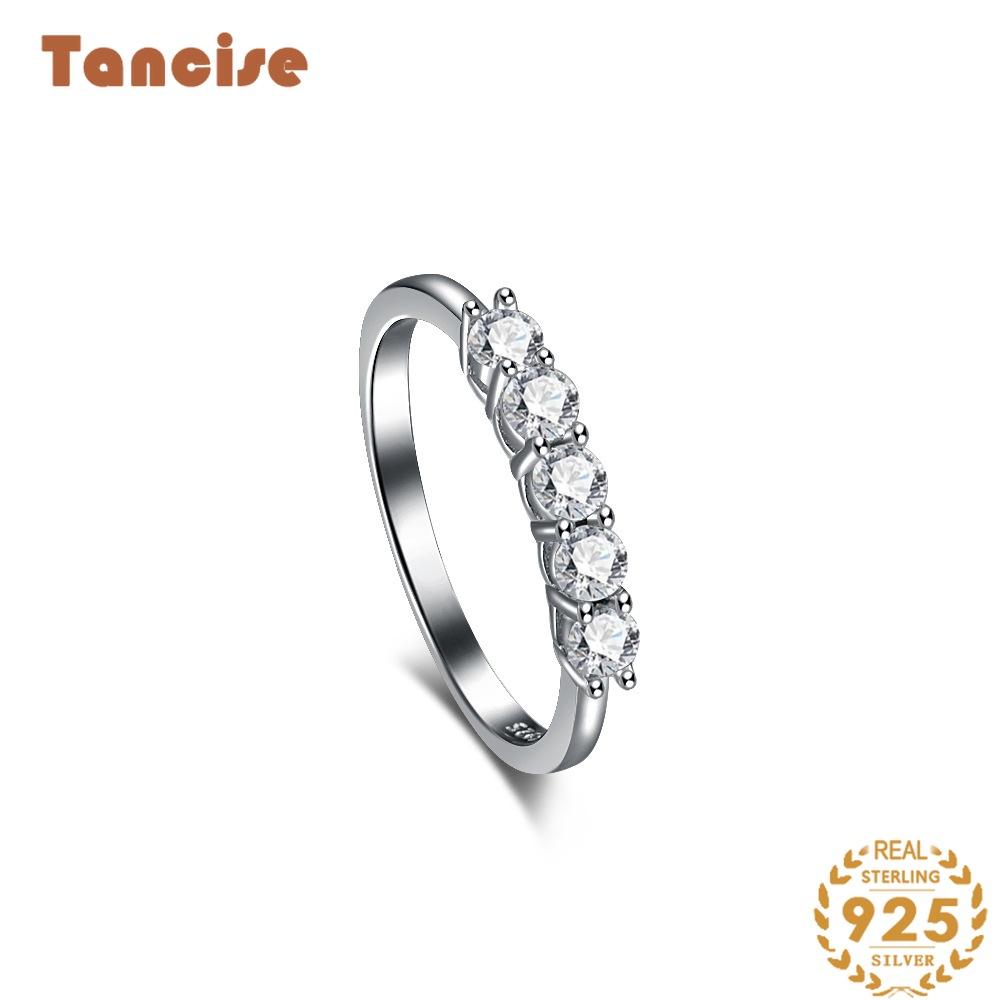 Tancise Women Classic 925 Sterling Silver Zircon Ring Ladies Jewelry Wedding Promise Party Gift