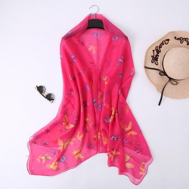 Korean Version of Summer Sun Protection Beach Towel Color Butterfly Printed Soft Yarn Scarf Women's Long Shawl Scarf