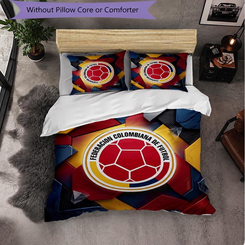 Colombia Football Pattern 3 Pieces Bedding Set Soft Microfiber Duvet Cover with Pillow Cases for Bedroom