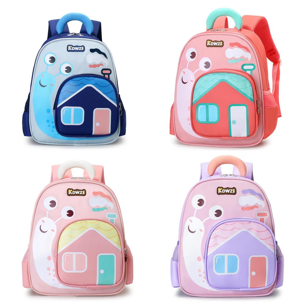Kids Cartoon Snail Print School Backpack With Breathable Nylon For Preschoolers
