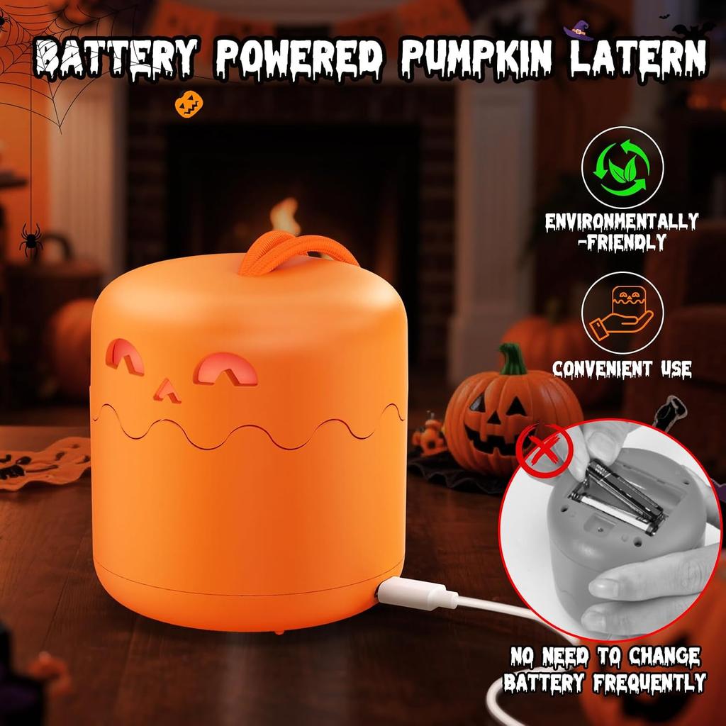 Halloween Collapsible Pumpkin Lantern With Lanyard Rechargeable Lighted Ornament Indoor Outdoor Holiday Party Layout Decor