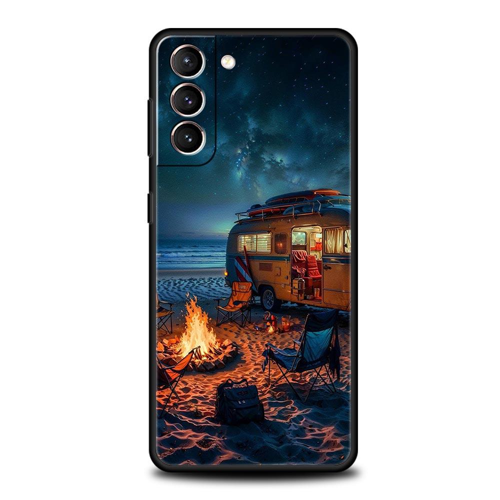 Чехол для телефона Combi Van Car Outdoor Camping для Samsung Galaxy S26 Ultra S25 Plus S24 FE S23 S22 5G S21 S20 Черный Мягкий