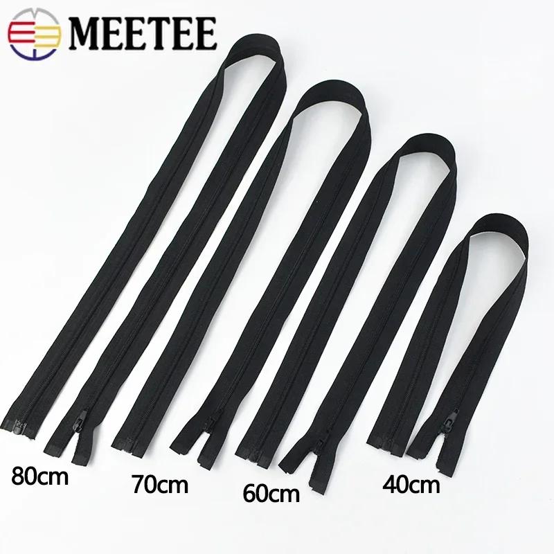 Meetee 5/10Pcs 40-300cm 3# Nylon Zipper Black White Open-end Zippers Down Jacket Coat Shoes Auto Lock Zips DIY Sewing Accessory
