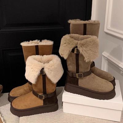 Кожаные высокие зимние ботинки на толстой подошве, женские, зимние, новые, на толстой подошве, с набивным утолщением, теплые ботинки, хлопковая обувь