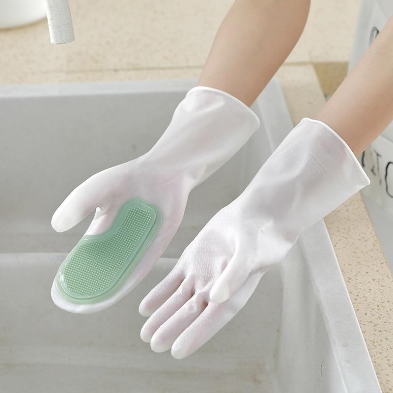 1 Pair Dishwashing Cleaning Gloves Magic Silicone Rubber Dish Washing Glove for Household Kitchen Cleaning Brush