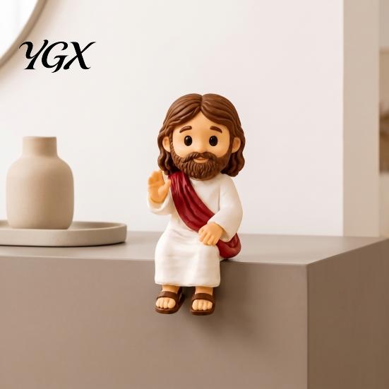 Elegant Home Accents for Desk Cute Praying Jesus Resin Figurine, Blessing Character Desktop Statue, Stylish Tabletop Decorations Religious Collectible