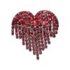 Heart Shaped Tassel Brooch Shiny Alloy Red Rhinestones Brooch Pin Jewelry for Dancing Party Dating
