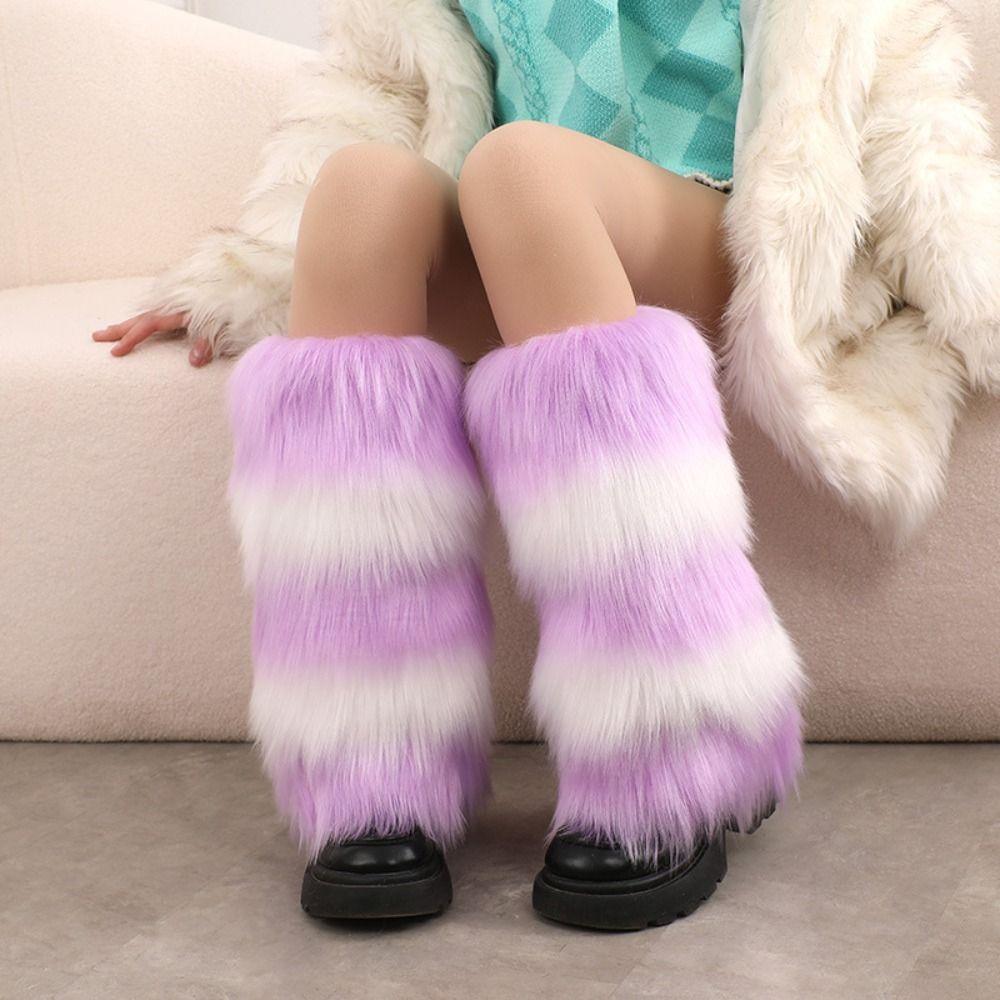 Elastic Openings Faux Fur Leg Warmers Soft and Fluffy Fur Boot Cuffs Fuzzy Boot Covers Women's