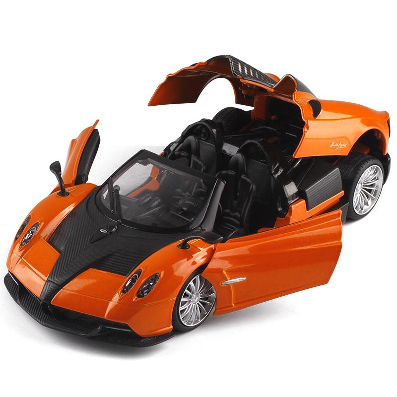 1:24-масштабная модель автомобиля Pagani Huayra Roadster, игрушки для мальчиков, игрушки в возрасте от 3 до 12 лет, автомобили с откатным механизмом, легкие двери и открывающийся капот