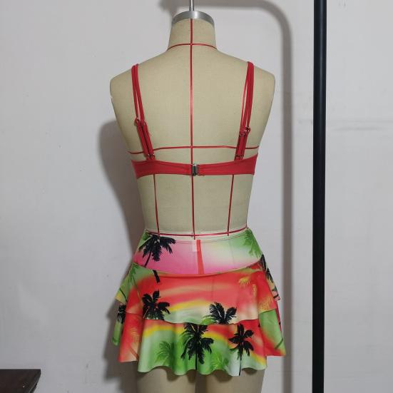 2Pcs/Set Popular Women Swimsuit Padded High Waist Girls Sweet Off Shoulder Swimwear for Vacation EMA