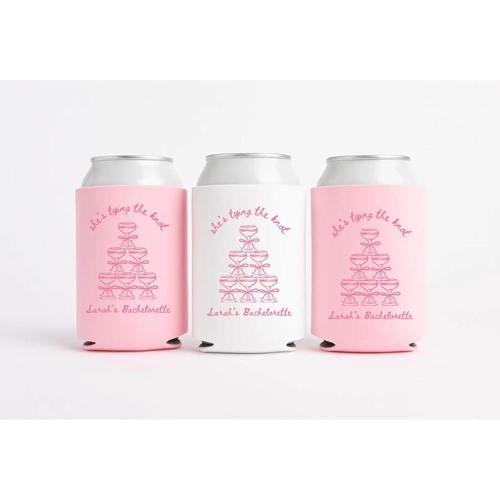 Custom 3Pcs She’s Tying The Knot Can Cooler Bachelorette Party Decor Bridal Shower Favor Wedding Engagement Bridesmaid Gift