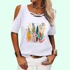 Женская модная футболка с открытыми плечами, летняя повседневная футболка с коротким рукавом, женская повседневная футболка с цветочным принтом