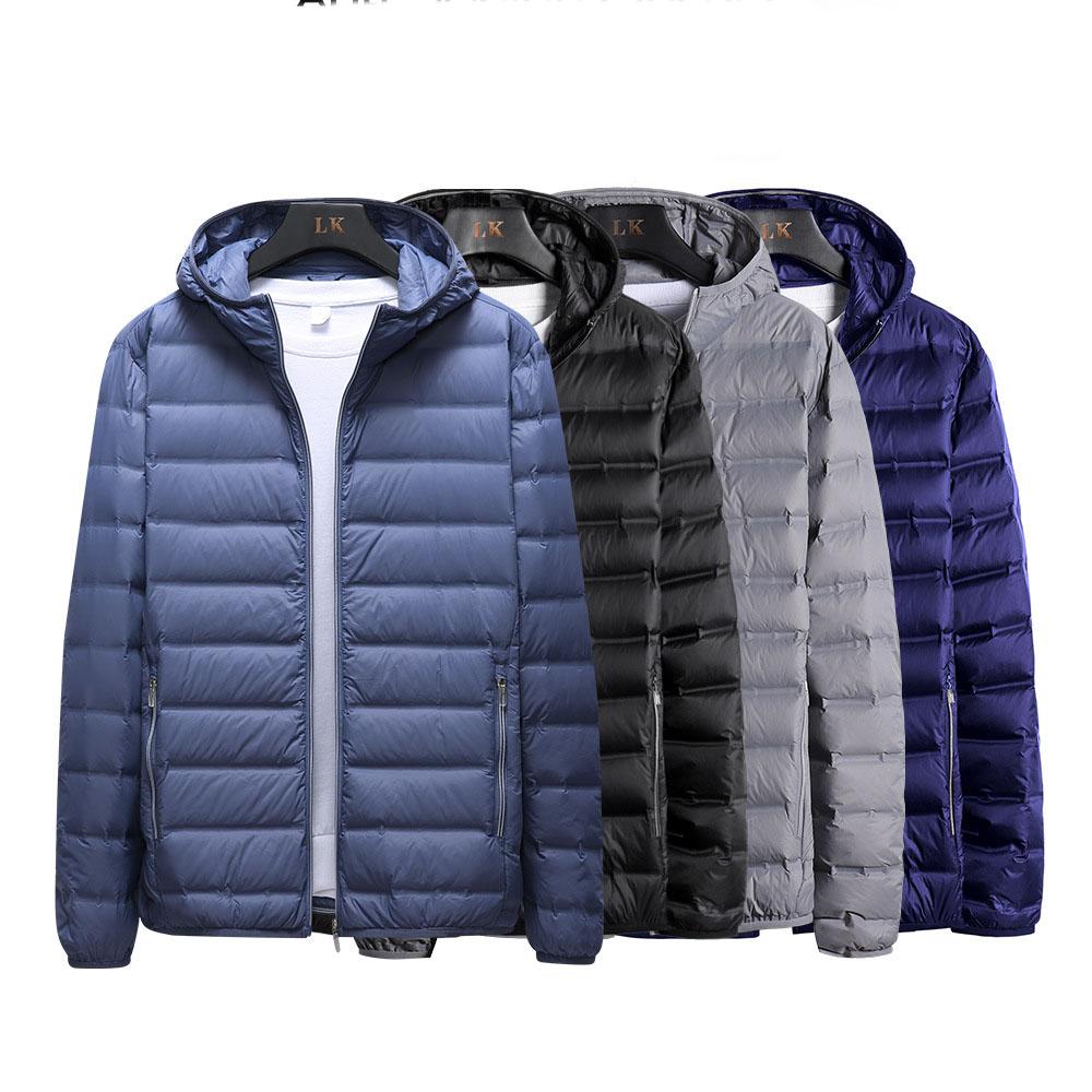 Men Down Padded Jacket Lightweight Spring Puffer Coat Light Autumn White Duck Hood Outerwear