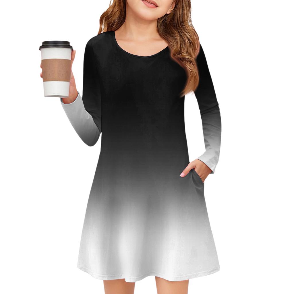 Girls' Long Sleeve Dress - Color Pocket Dress
