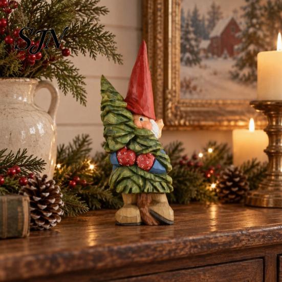 Small Statue Collections Rustic Resin Gnome Ornament, Hand Painted Nordic Style Dwarf Figurine for Holiday Home Ornaments Decor and Garden Decoration,