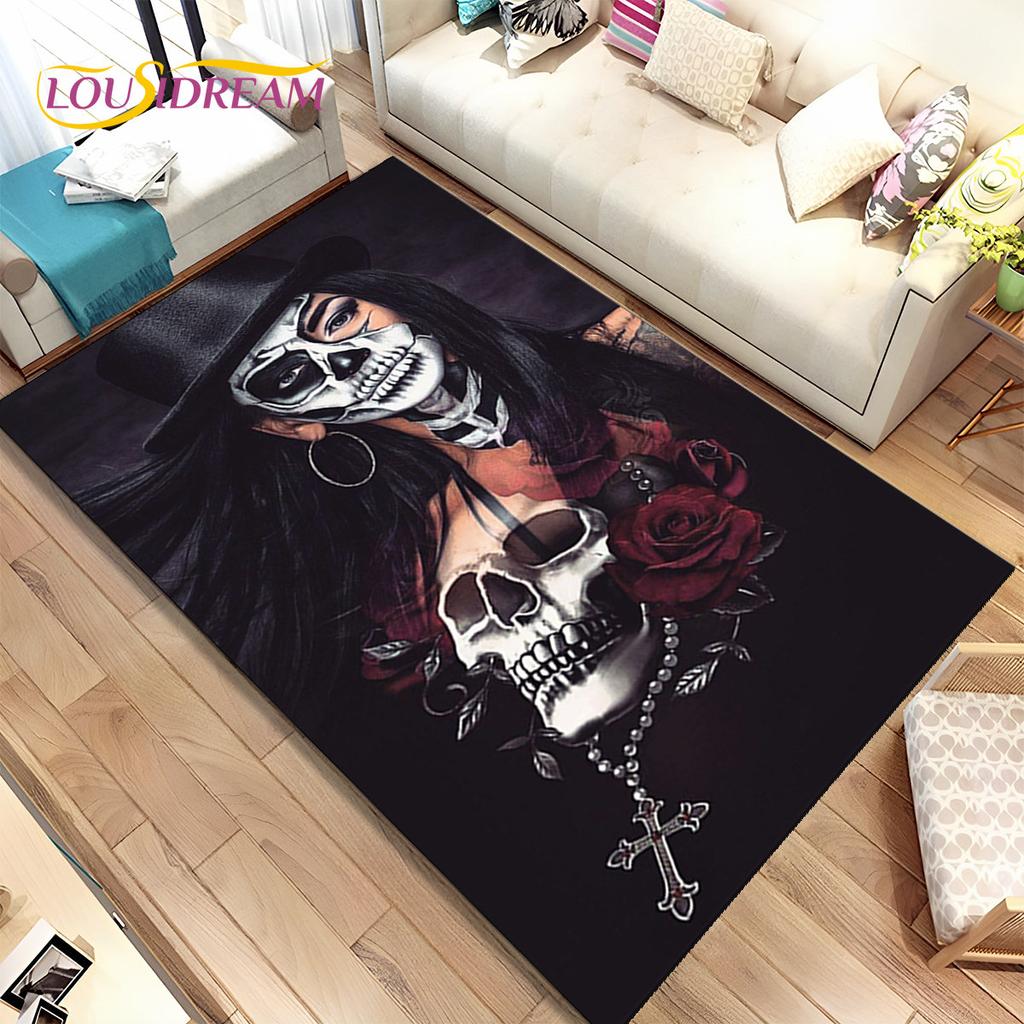 Gothic Horror Female Skull Dead Girl Area Rug,Carpet Rug for Home Living Room Bedroom Sofa Doormat Decor,kids Non-slip Floor Mat