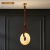 LED Postmodern Marble Ring Brown Dark Leather Belt Chandelier Lighting 2024 New Trend Lustres Hanging Lamps For Bedside