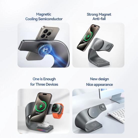 Wireless Charger Stand Metal Shell Magnetic 15W Fast Charging Station Stand for iPhone 12-17 Mobile Phones  Airpods Watch 4 in 1